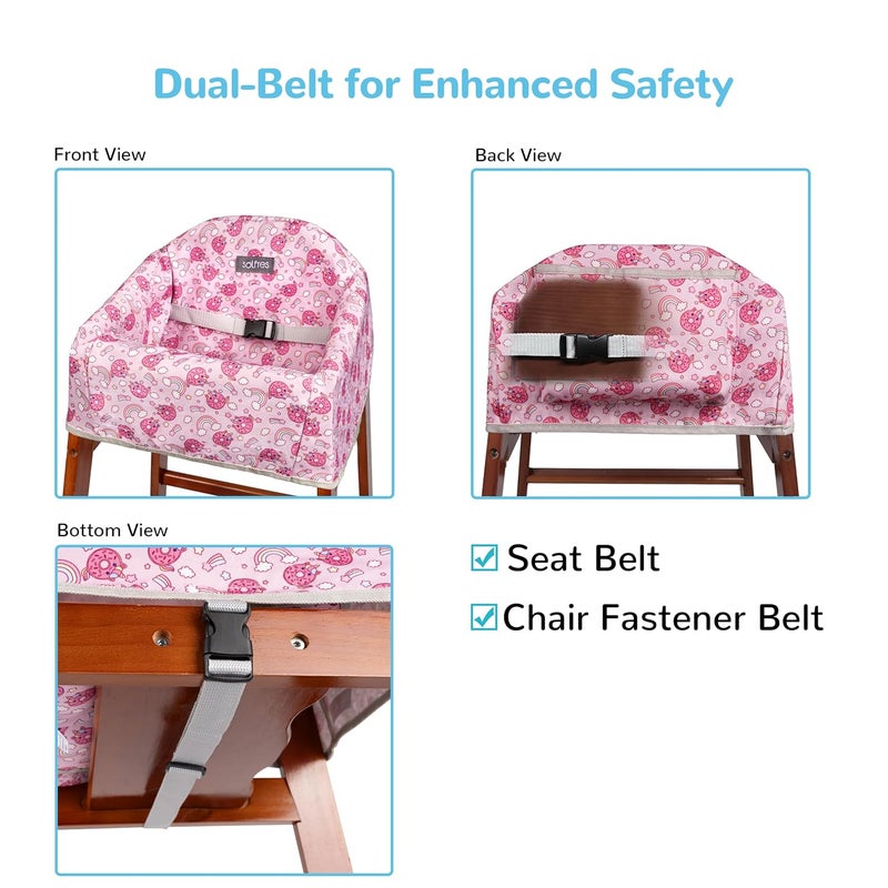 Solfres Dual-Belt High Chair Cover, Baby High Chair Cover, Upgrade Version, for Wooden or Restaurant High Chair, Sturdy and Robust Material, Rainbow Unicorn Donut - Image 2